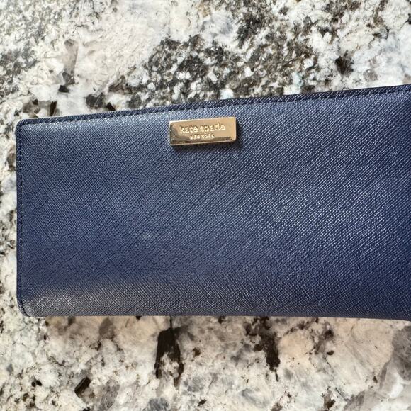 Kate Spade Laurel Way Slim Bifold Stacy Saffiano Wallet Offshore Navy Blue - Picture 3 of 6